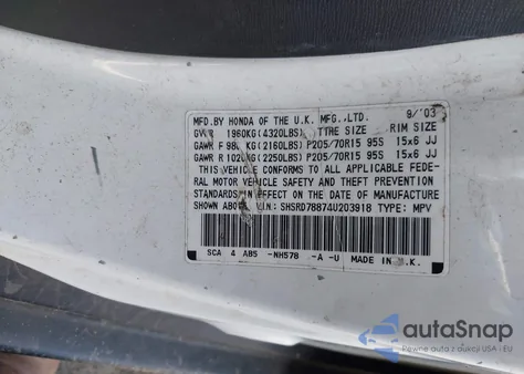 2004 Honda Cr-V Ex from USA, damaged, VIN SHSRD78874U203918